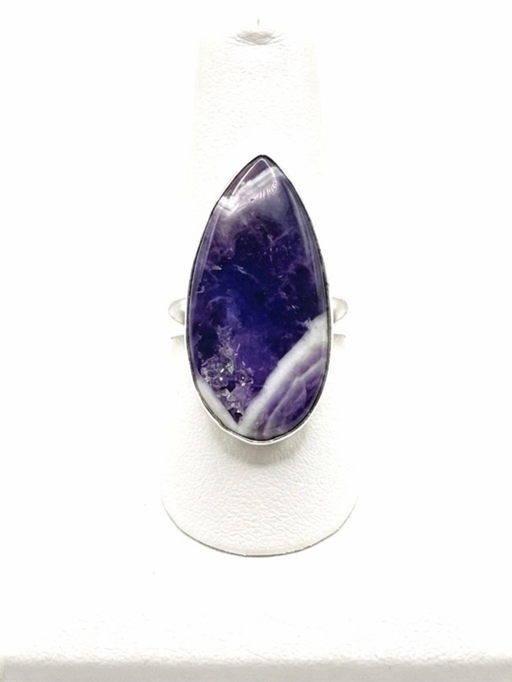 New Artisan Purple Natural Amethyst Stone 925 Sterling Silver Water Drop Ring